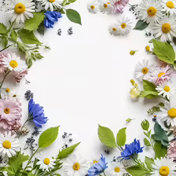 colorful flower arrangement over white background with space for text