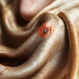 a close up of a bed made of fabric with an object in it