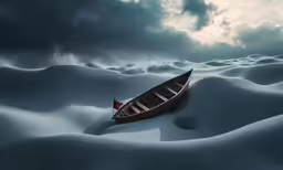 a canoe on top of a snowy mountain