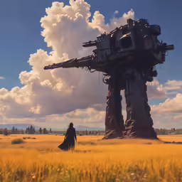a giant structure in a field with clouds in the sky