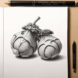 drawing three vegetables using pencils