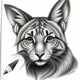 a pencil drawing of a tiger head,an illustration of a lion face with pencils