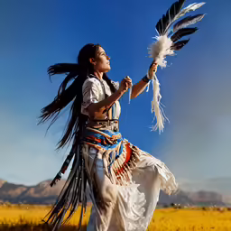 a beautiful woman with long hair dressed in native attire