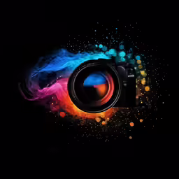 a camera with bright, colorful dust on the lens