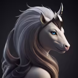 an animal with long hair and horns on it