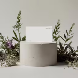 some plants and rocks with a blank card
