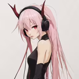 the pink hair girl has pink horns on her head