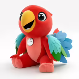 a stuffed toy that looks like a red parrot