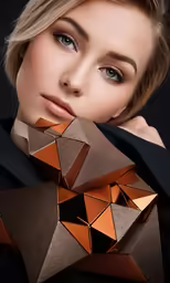 a blonde haired woman wearing brown clothing and a large bow tie