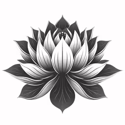 black and white lotus illustration with leaves,a black and white flower with leaves on it