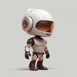 a white robot wearing an orange helmet and brown boots
