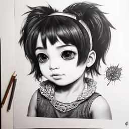 a drawing of a young girl with bangs