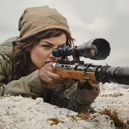 a person is playing with an army style rifle