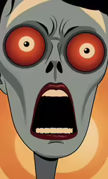 a cartoon character with an ugly face with red eyes