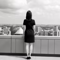 a lady with the back to the camera looking out over the city