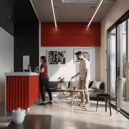 two people at a table in a room