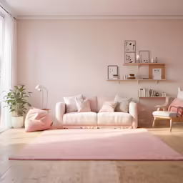 a living room with a sofa a chair and shelf