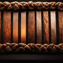 large wooden planks with lines of rope on them