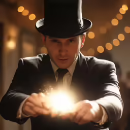 a man in a top hat holding a glowing object