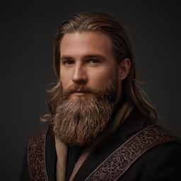 the bearded man is wearing an elaborate suit and is posing for a portrait