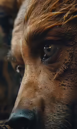a brown dog is looking to his left