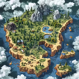 an illustration of a small island in the middle of a sky