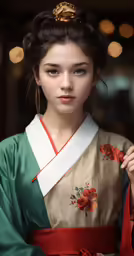 a beautiful young woman dressed in a geisha costume