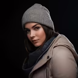 a woman is wearing a coat and scarf