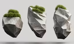 three artistic rock formations that are similar to each other