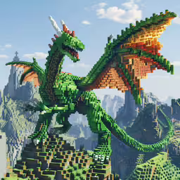 a dragon made from pieces of lego blocks,the lego dragon is made up of green blocks