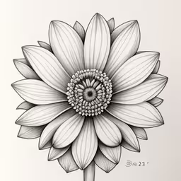 an ink drawing of a large flower with lots of petals