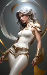 a woman in white with gold and silver body clothing