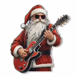 a santa clause is playing an electric guitar