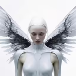 a woman with an unusual costume with wings on