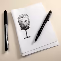 an ink drawing with a pen on top of it
