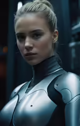 a young woman is dressed in metallic
