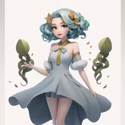 a cartoon woman wearing a dress and yellow bow