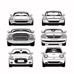the four cars are white and black,four different models of cars parked side by side
