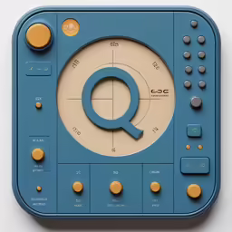 a vintage blue stereo player with a yellow round dial