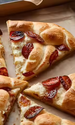 a sliced pizza sitting on top of a sheet of paper