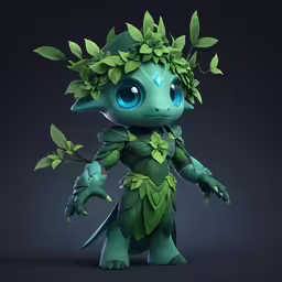 a cartoon character with leaves on their head