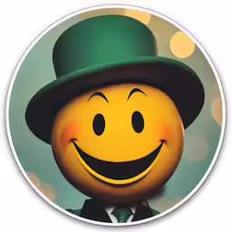 an oddly dressed, happy - looking smiley face in a green hat