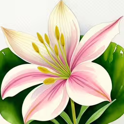 a painting of pink and white flowers with green leaves