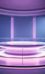 a big white room with circular lights