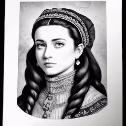 a drawing of a woman with long hair and braids