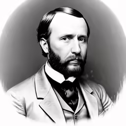 a black and white photo of a man with a beard