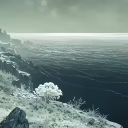 an illustration showing a view of a rocky outcropping