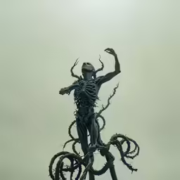 the alien statue is holding his arms up