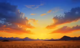 a beautiful sky above some mountains and a field