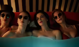 a group of women with sunglasses laying next to each other